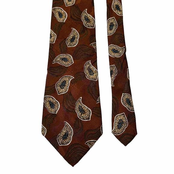Vintage Burberry’s of London 100% Silk Tie Men’s Necktie Handmade Paisley Brown - Picture 1 of 10